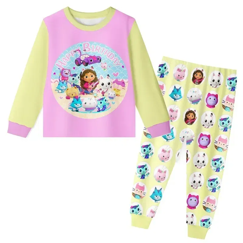 Color: Pink, Size: M - 2024 Cotton Gabbys Cats Pajamas girls clothes cute Gabby's Dollhouse Sets girl Top+pant Sets Toddler Clothing Baby Clothes