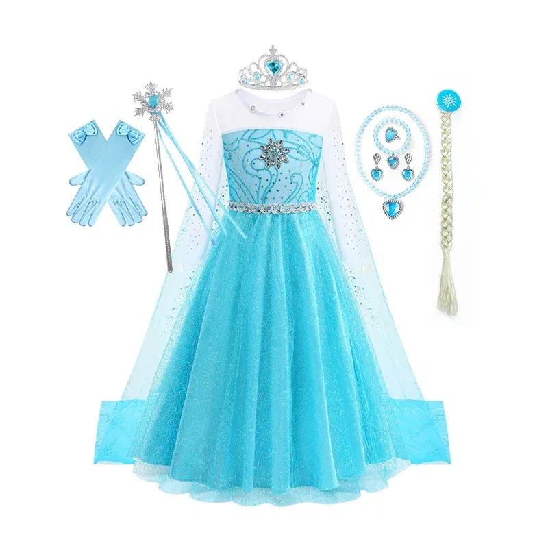 Color: Orange, Kid Size: 4T - Disney Kids Girls Cosplay Frozen Elsa Anna Princess Dress Girl Mesh Ball Gown Carnival Birthday Clothes Snow Queen Elsa Costume
