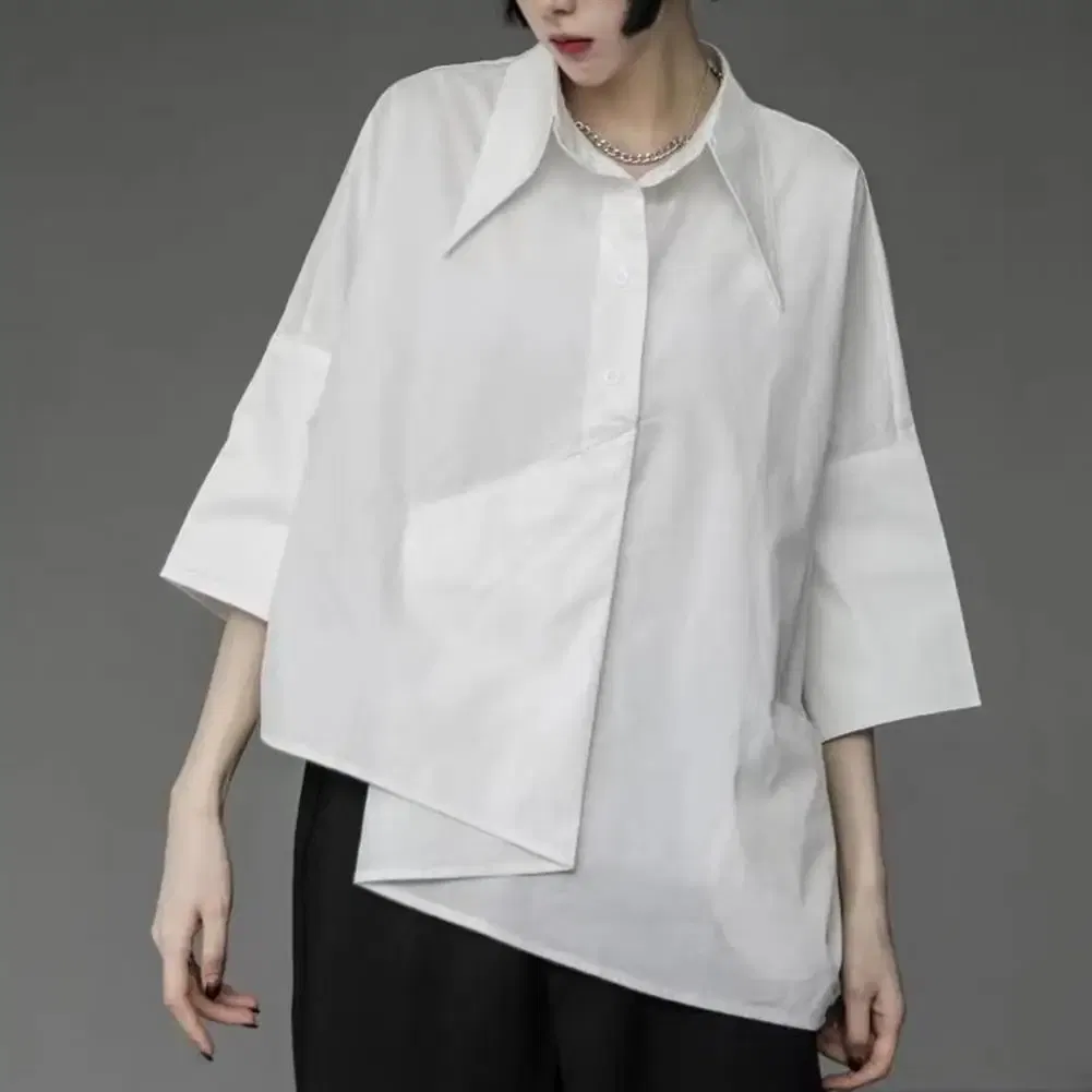 Color: Red, Size: XXL - Men Shirts Irregular Hem Black White Shirts Single Breasted Shorts Sleeves Handsome Blouse Men Women Tops Summer Spring Shirts