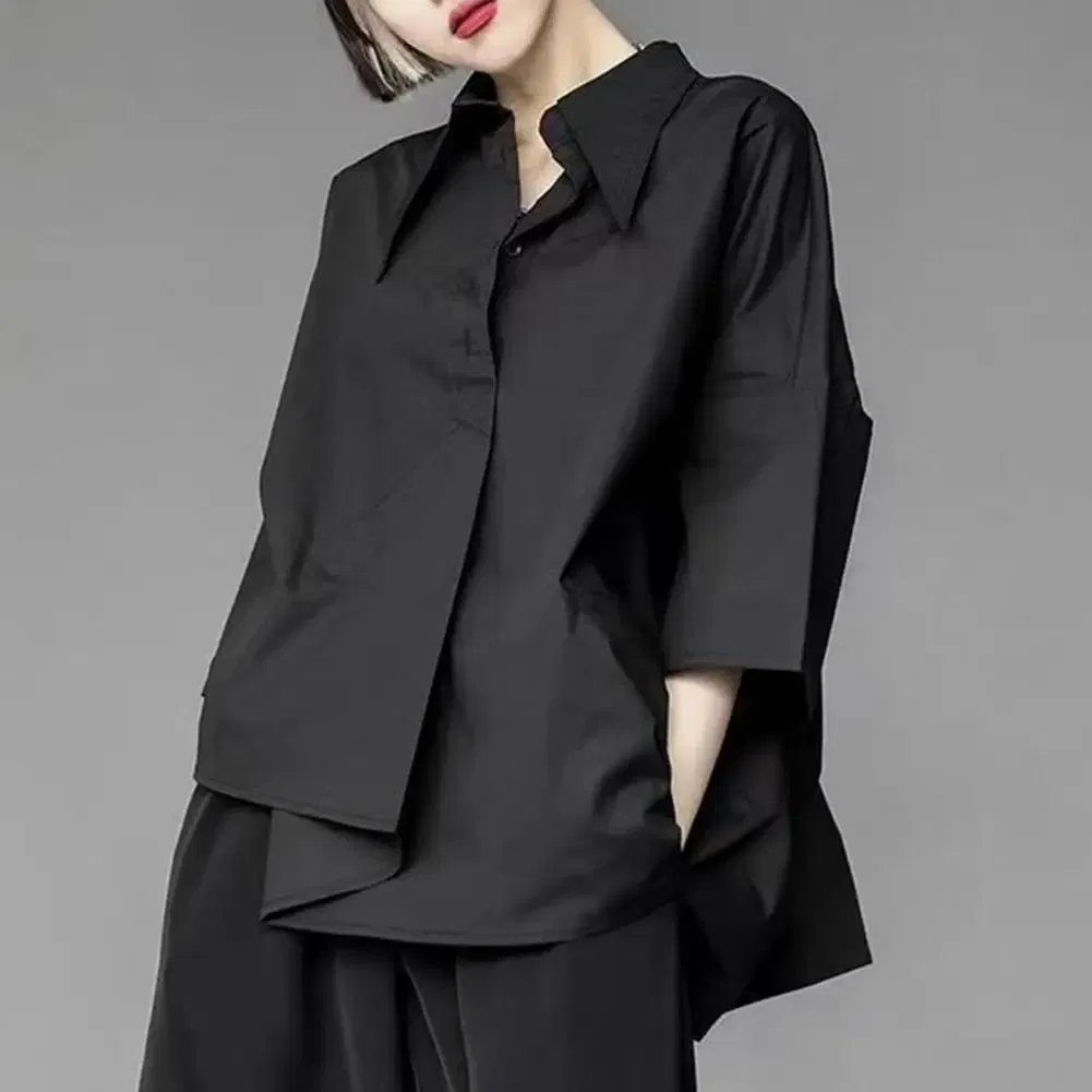 Color: Red, Size: XXL - Men Shirts Irregular Hem Black White Shirts Single Breasted Shorts Sleeves Handsome Blouse Men Women Tops Summer Spring Shirts
