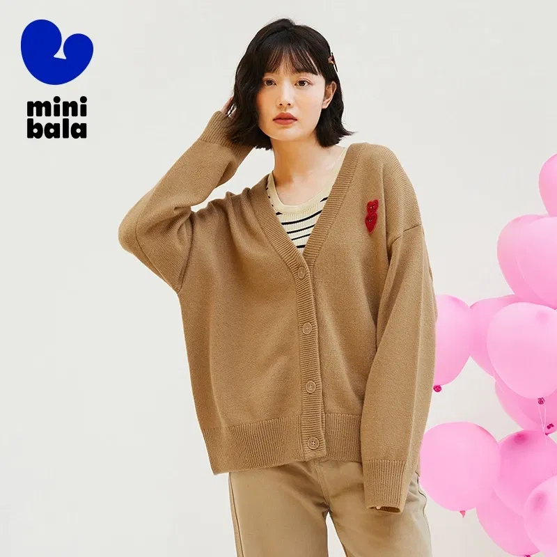 Color: Brown, Size: XL, Ships From: CHINA - Mini Bala Cardigan Sweater Girls 2024 Spring and Autumn New Arrival Mother-Daughter Outfit Parent-Child Coat
