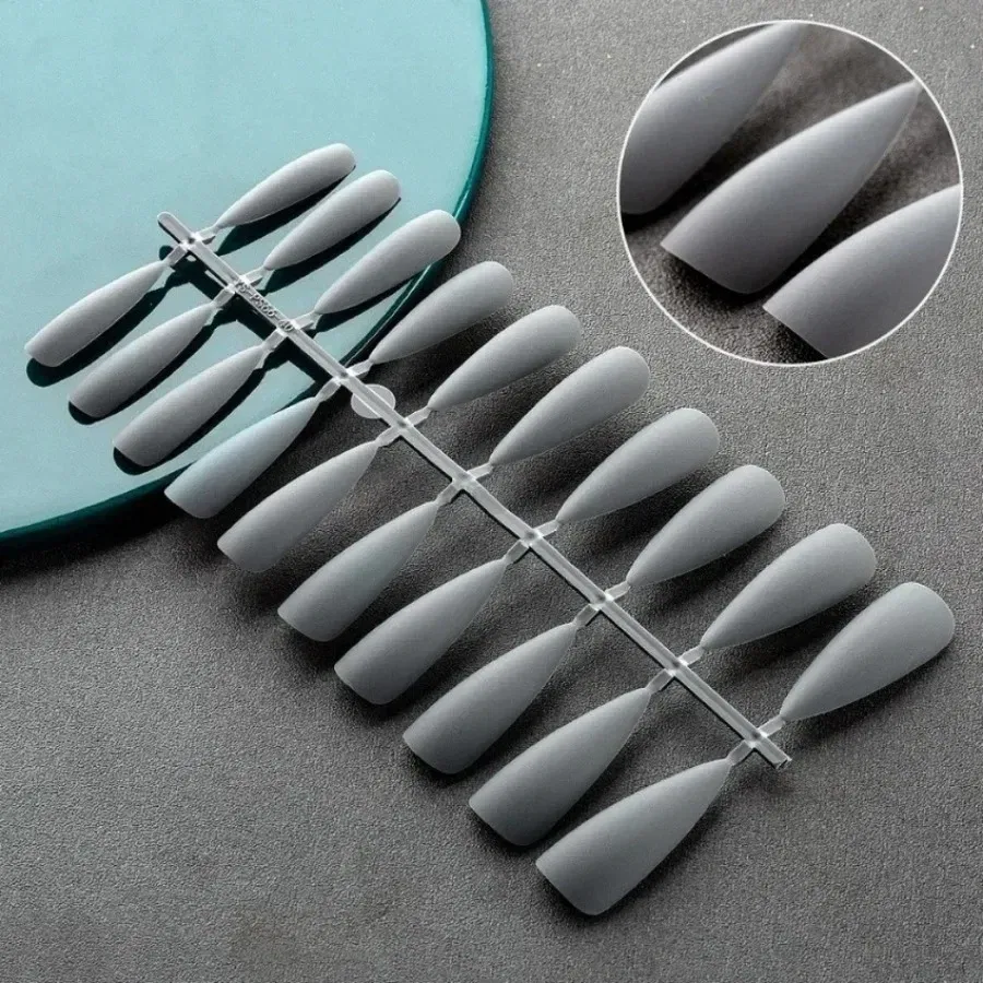 Color: GRAY - Matte False Nails 24PCS  Head Frosted Press Glue on Fake Nail Tips Ballet Detachable Full Cover Artificial Fingernails