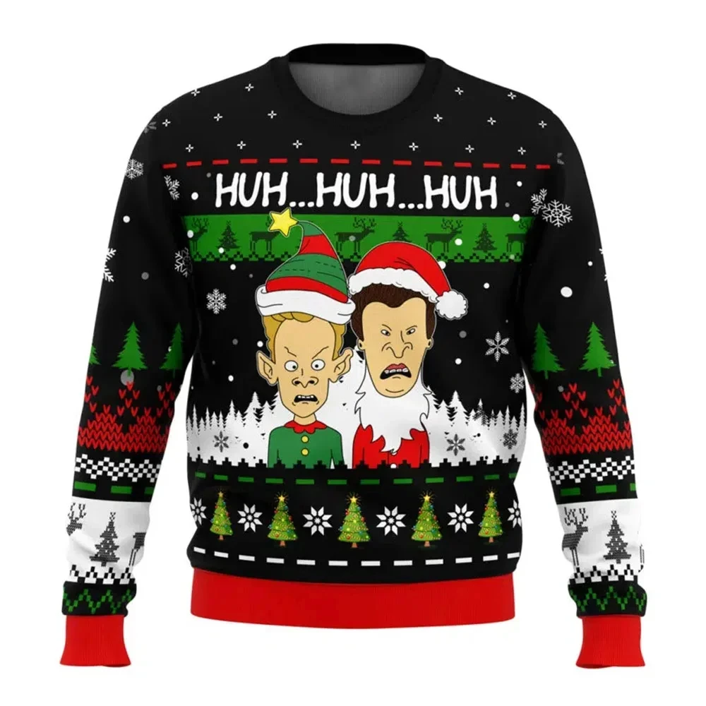 Color: Blue, Size: L - Xmas Rock Beavis and Butthead Ugly Christmas Sweater Cartoon Anime Women Men Pullover Tops New Fashion Couple Hoodie Sweatshirt