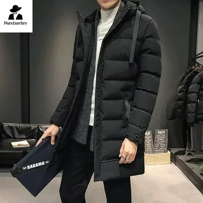 Color: Beige, Size: L - Men Long Down Jackets Winter Coats Chaquetas Hooded Casual Winter Parkas High Quality Male Green Warm Parkas Coats Size 8XL