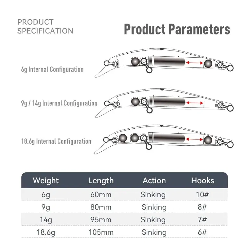 Size: 55mm, Color: Black & White Lable - Kingdom Sinking Minnow Bait 60 80 90 105mm Vibrate Sinking Jerkbati Swimbait Magnet Trasnfer Long Casting Hard Fishing Lure