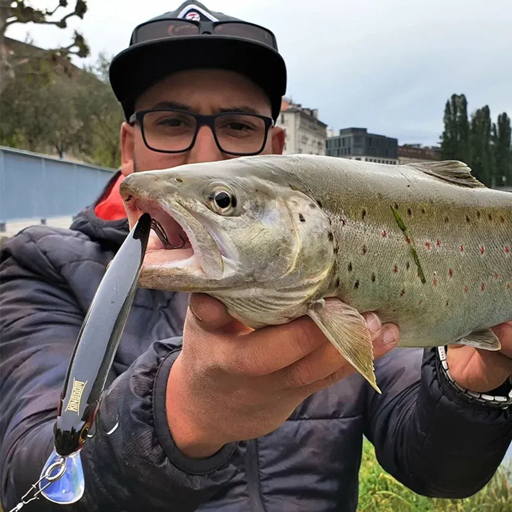 Size: 55mm, Color: Black & White Lable - Kingdom Sinking Minnow Bait 60 80 90 105mm Vibrate Sinking Jerkbati Swimbait Magnet Trasnfer Long Casting Hard Fishing Lure