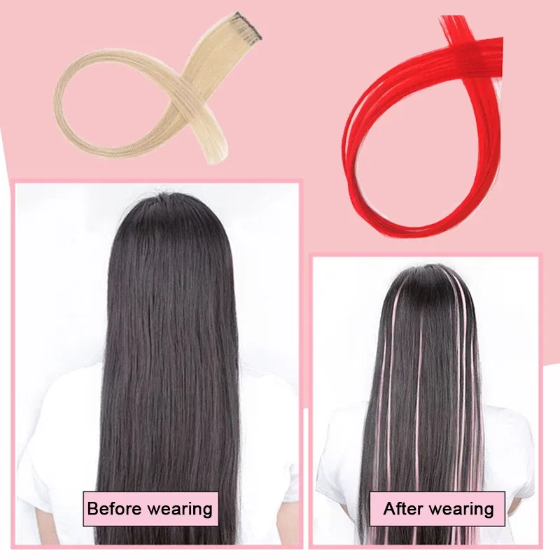 Color: Rose Red, Ships From: CHINA - Long Straight Hair Piece High Temperature Wire no Trace Matte Monochrome Fashion Wig for Women Girls