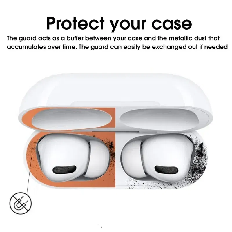 Color: Dark Orange - Dust-proof Sticker for Apple AirPods Pro Ultra-Thin Metal Dust Guard Protective Earphone Film for AirPods Pro 2 Cleaning Sticker