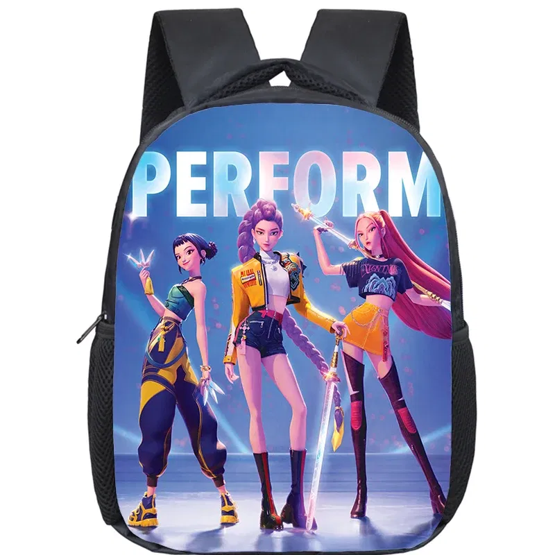 Color: army green - KPop Demon Hunters School Bags 12inch Lightweight Children Backpack Girls Boys Orthopedic Kids Book Bags Back To School Mochilas