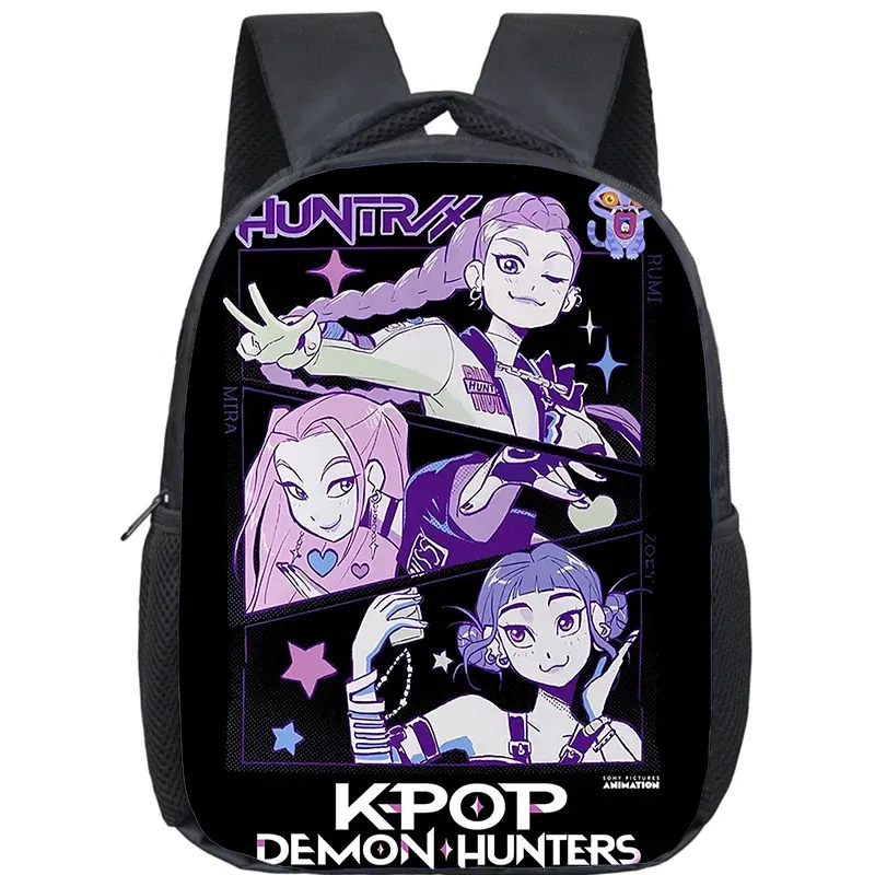 Color: army green - KPop Demon Hunters School Bags 12inch Lightweight Children Backpack Girls Boys Orthopedic Kids Book Bags Back To School Mochilas