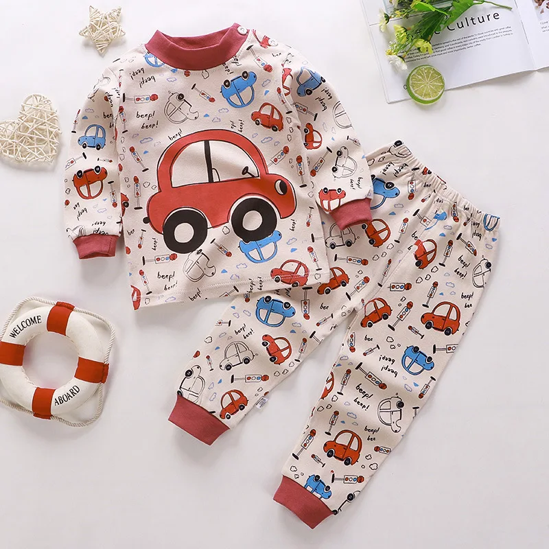 Color: Pink, Kid Size: 2T - Cotton Boys Girls Sleepwear Suits Autumn Spring Newborn Underclothes 2pcs Kids Clothes Set Toddler Kids Pajamas