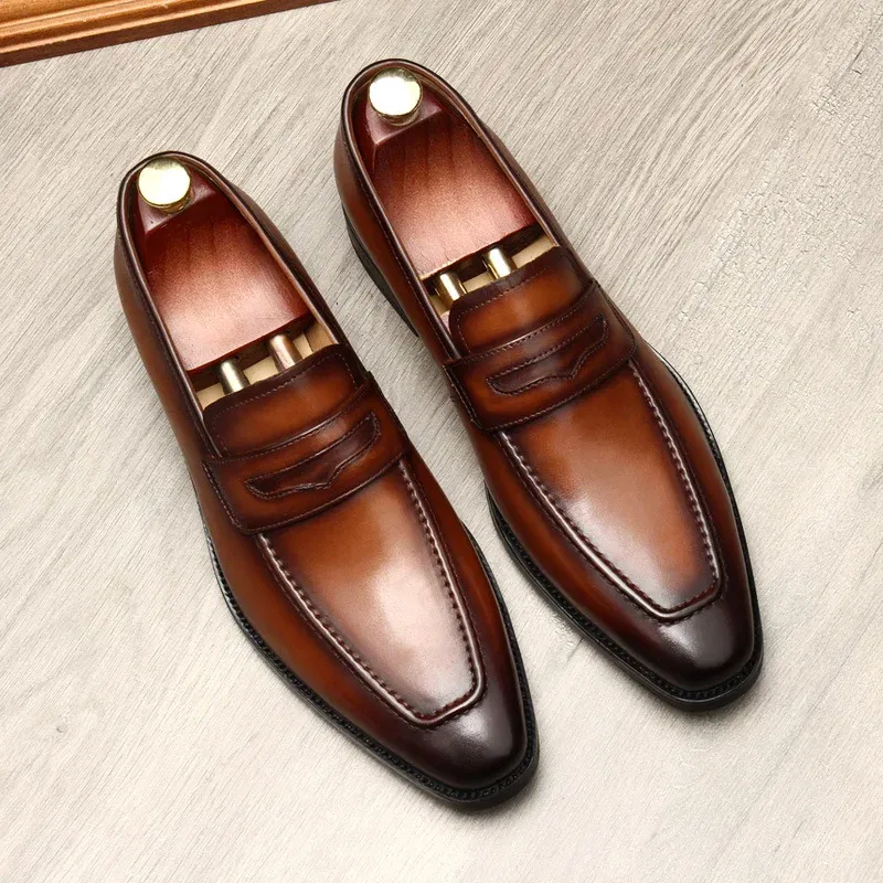 Color: Blue, Shoe Size: 9.5 - Large Size EUR37-46 Black / Brown Loafers Mens Business Dress Shoes Genuine Leather Prom Party Shoes
