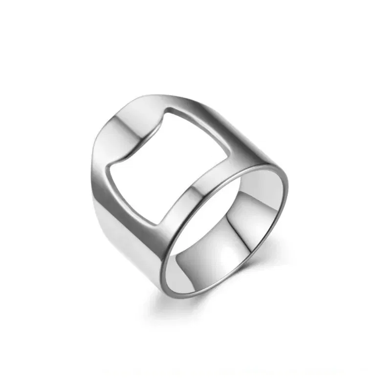 Main Stone Color: WHITE, Ring Size: 8 - VIVILADY Titanium Stainless Steel Creative Bottle Opener Ring Jewelry For Unisex Punk Simple Fashion Party Bar Gift Wholesale