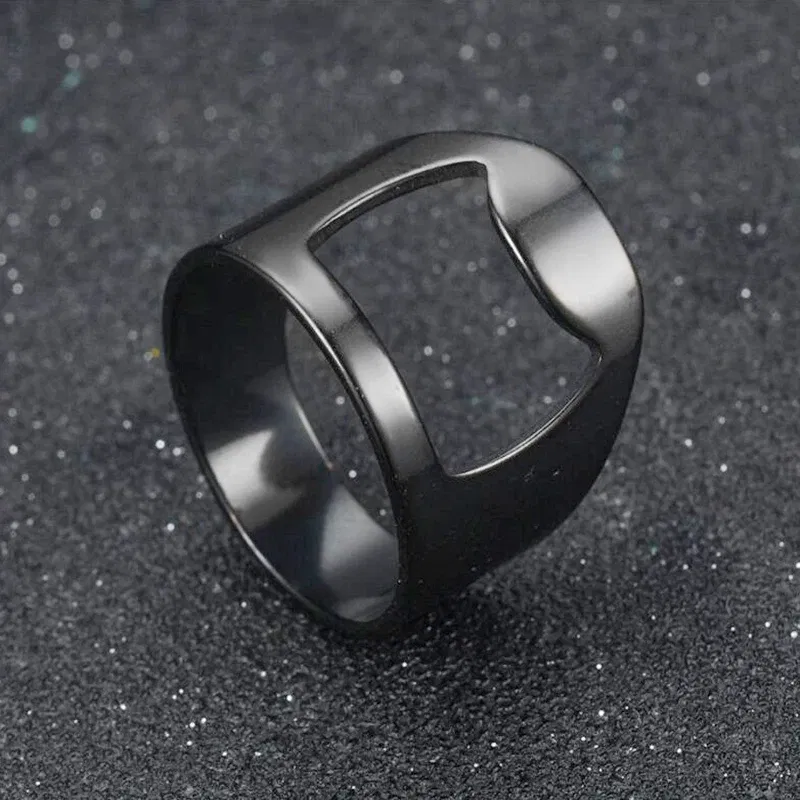Main Stone Color: WHITE, Ring Size: 8 - VIVILADY Titanium Stainless Steel Creative Bottle Opener Ring Jewelry For Unisex Punk Simple Fashion Party Bar Gift Wholesale