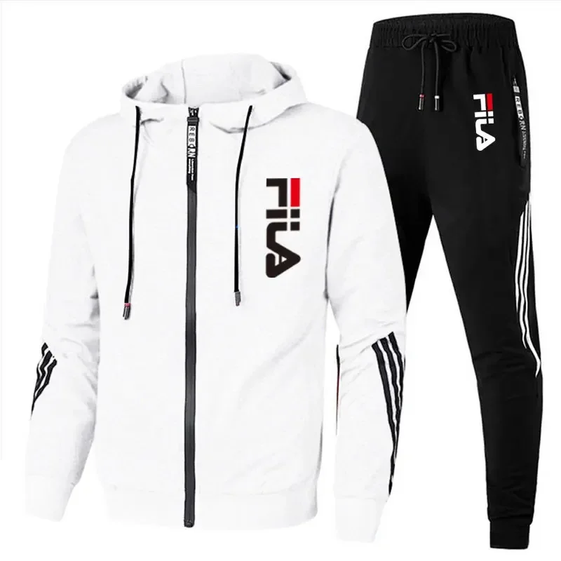 Color: Khaki, Size: XXL, Ships From: CHINA - Men's spring and Fall outdoor zipper jacket + sweatpants jogging set Casual basketball fitness two-piece set