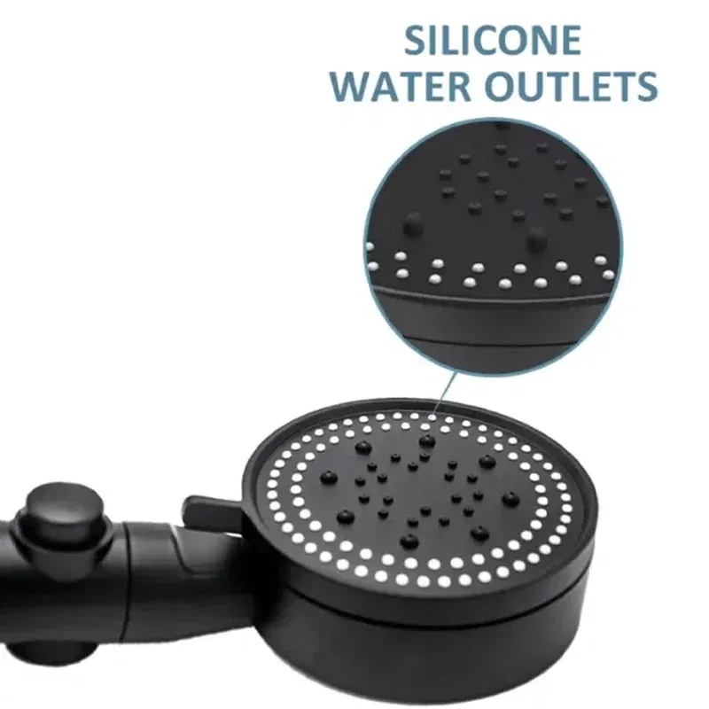 Color: Green - High Pressure Shower Head 5 Modes Adjustable Showerheads with Hose Water Saving One-Key Stop Spray Nozzle Bathroom Accessories
