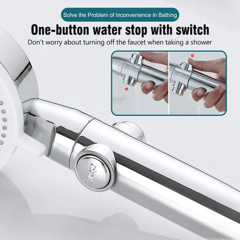Color: Green - High Pressure Shower Head 5 Modes Adjustable Showerheads with Hose Water Saving One-Key Stop Spray Nozzle Bathroom Accessories