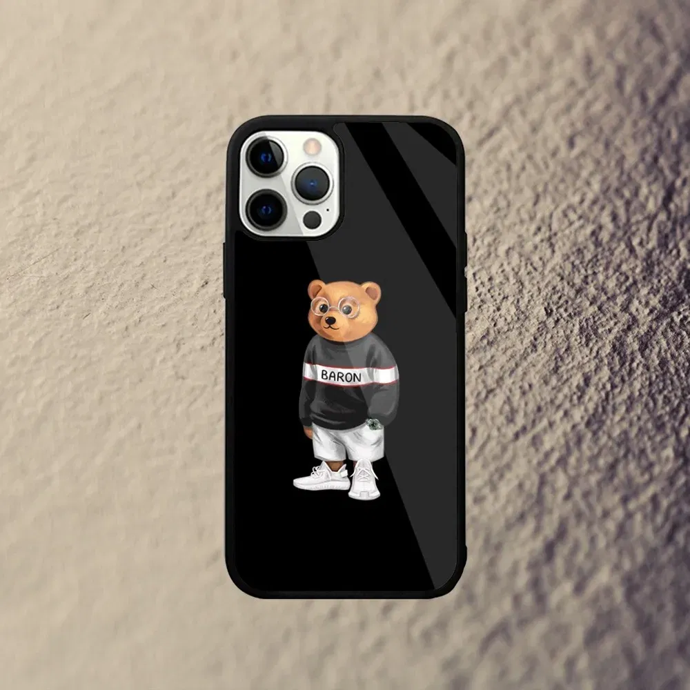 Color: GRAY, Material: Nylon - Baron F-Filou Bear Fashion Phone Case For iPhone 15,14,13,12,11,Plus,Pro,Max Mini Magsafe Magnetic Wireless Charging
