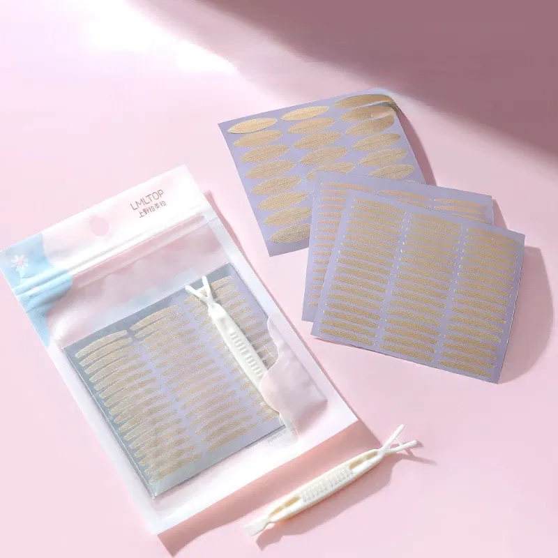 Color: LIGHT BLUE - Clear Beige Stripe Self-adhesive Natural Eye Tape Makeup Tool Invisible Double Fold Eyelid Lace Paste Eyelid Tape Sticker 240pcs