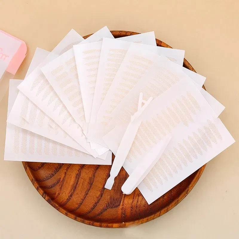 Color: LIGHT BLUE - Clear Beige Stripe Self-adhesive Natural Eye Tape Makeup Tool Invisible Double Fold Eyelid Lace Paste Eyelid Tape Sticker 240pcs