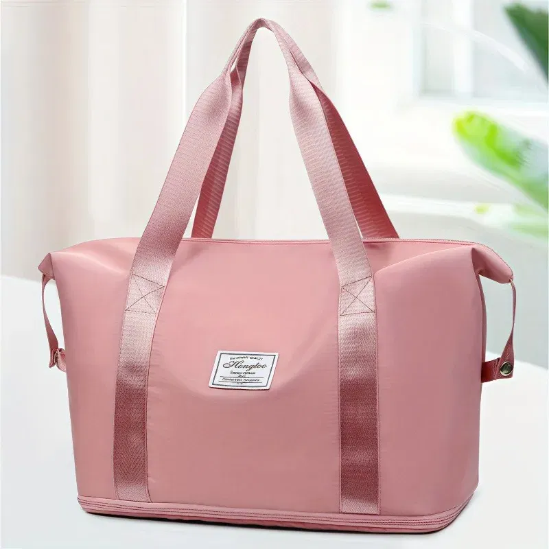 Color: PURPLE - Double-layer expandable large-capacity luggage bag, new multi-functional foldable portable gym bag, sports travel bag-tan