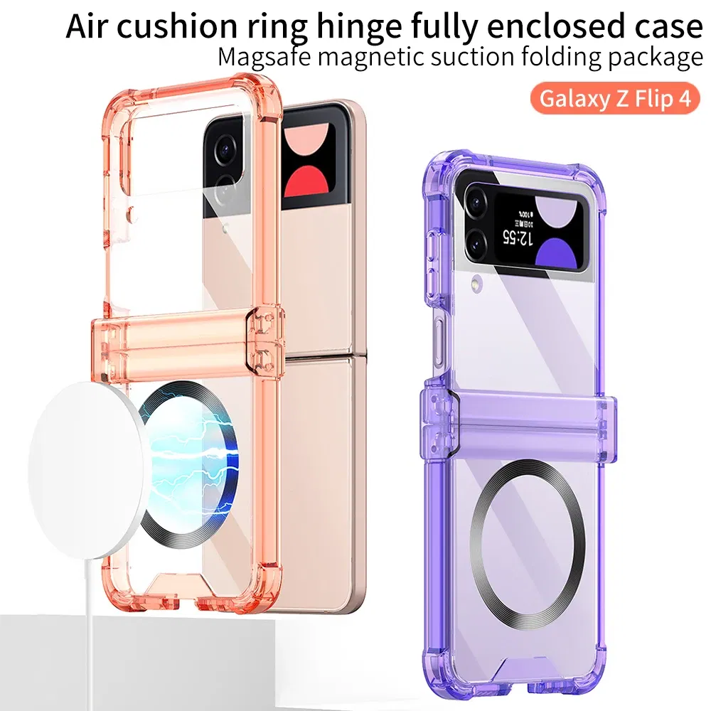 Color: Sky blue, Material: ABS - For Samsung Galaxy Z Flip 5 4 3 Magsafe Magnetic Wireless Charging Case Colorful Transparent Folding Hinge Shockproof Hard Cover