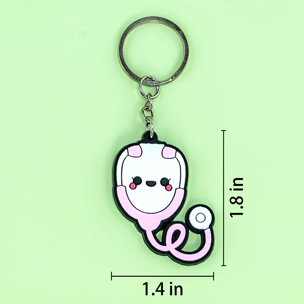 Color: Orange - 1PCS PVC Rubber Hot Keychain for nurses New Design Medicine Style Heart & Brain Car Key Pendant Cute Bag Ornament Gift