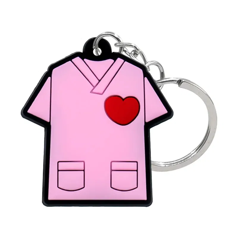 Color: Orange - 1PCS PVC Rubber Hot Keychain for nurses New Design Medicine Style Heart & Brain Car Key Pendant Cute Bag Ornament Gift