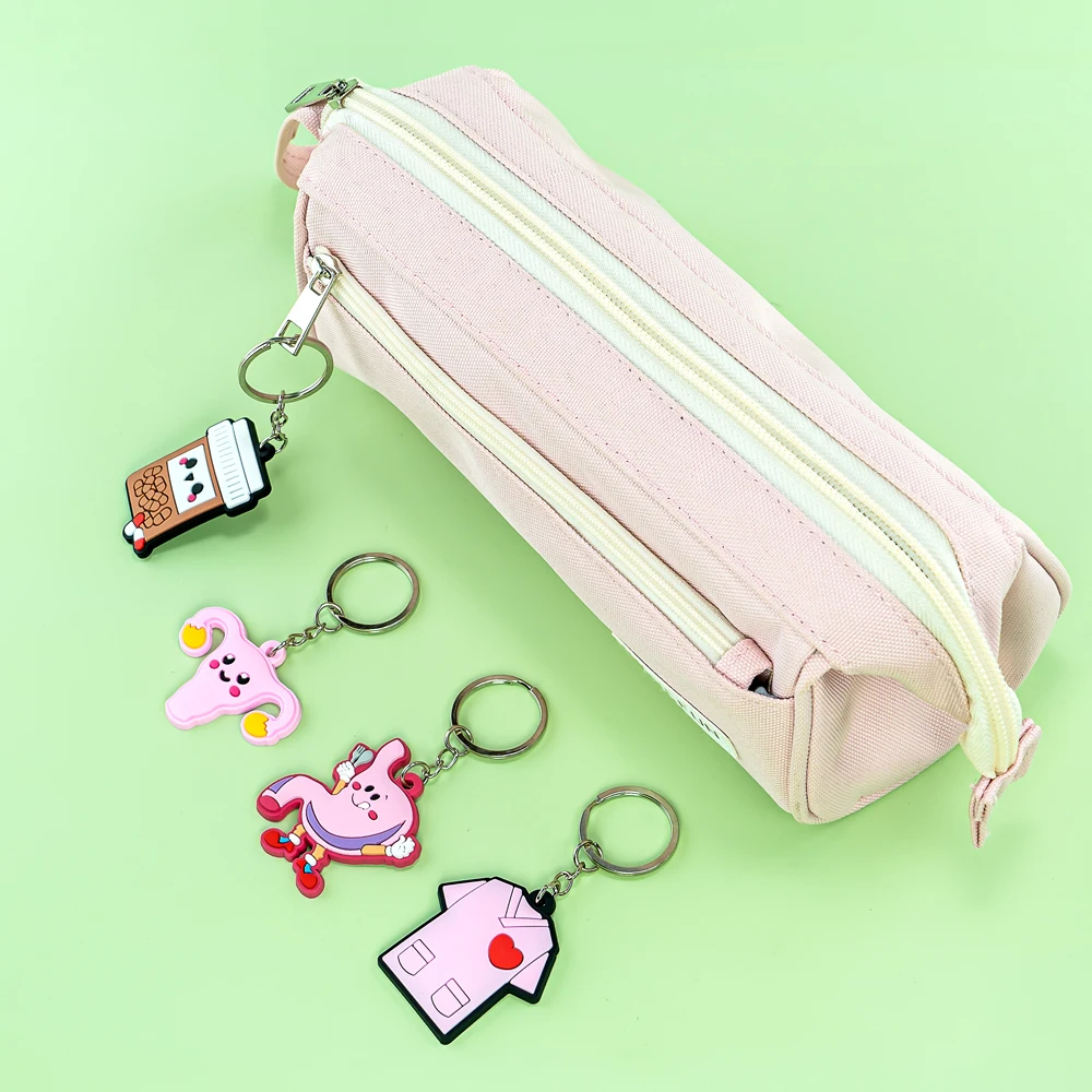 Color: Orange - 1PCS PVC Rubber Hot Keychain for nurses New Design Medicine Style Heart & Brain Car Key Pendant Cute Bag Ornament Gift