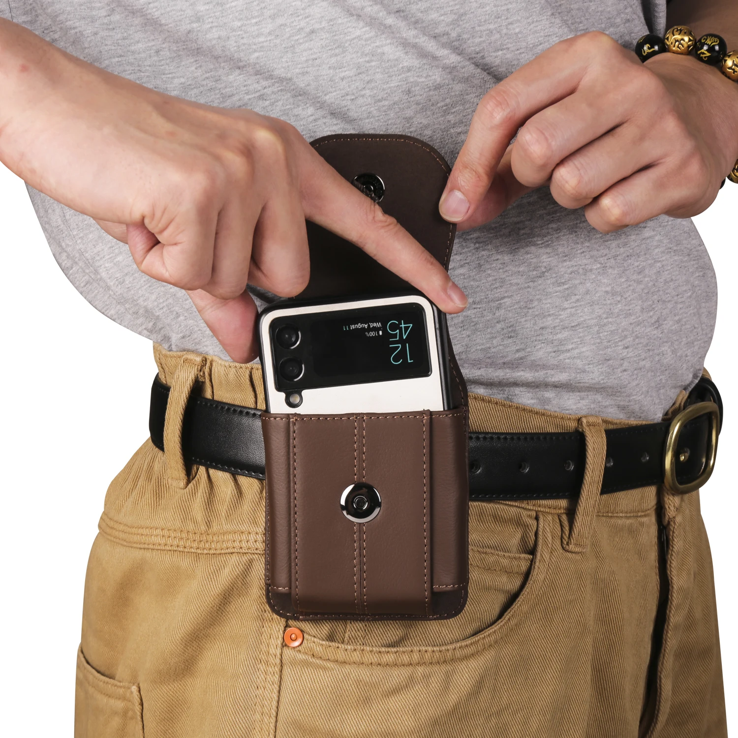 Color: black, Ships From: CHINA, Material: Neoprene - Cow Genuine Leather Belt Clip Case For Samsung Galaxy Z Flip6 Flip5 Flip4 6 5 4 3,Oppo Find N3 Flip Men Waist Bag Holster Pouch