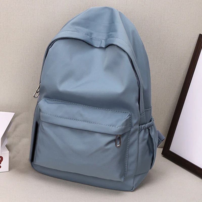 Color: Blue - Women Schoolbag Waterproof Large Capacity School Backpack Smooth Zipper Solid Color Teens Girl Casual Daypack Bag Student Supply