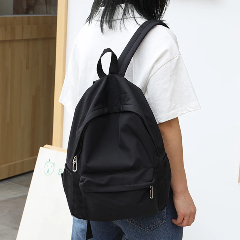 Color: Blue - Women Schoolbag Waterproof Large Capacity School Backpack Smooth Zipper Solid Color Teens Girl Casual Daypack Bag Student Supply