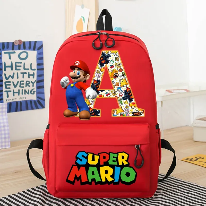 Color: black, Size: 12cm - New Super Mario Bro School Bag Cartoon Letter Printed Children Backpack Boys Girls School Backpacks Children's Birthday Gifts