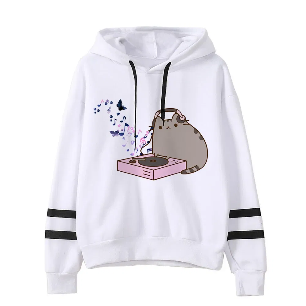 Color: GRAY, Size: XL - Women Ullzang Cute Cat Funny Cartoon Sweatshirt Pusheen Cat Kawaii Harajuku Korean Style Hoodies Graphic Fashion Hoody Female