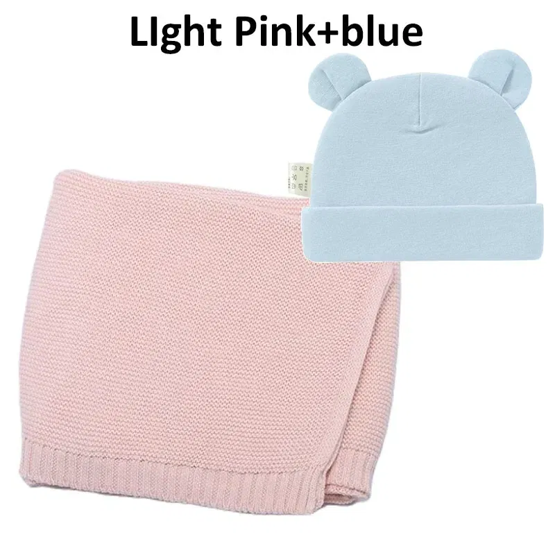 Color: DEEP BLUE, Size: Option 2, Ships From: CN - Personalized Baby Name Newborn Cotton Beanie and Knitted Blanket Set Embroidered Name Covering and Cute Hat Gift Set