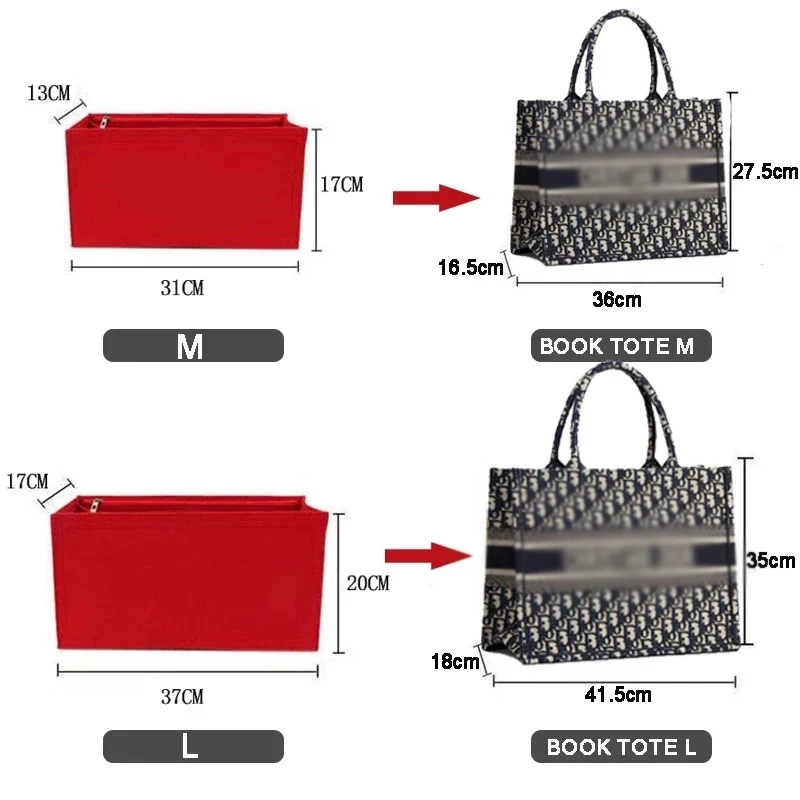 Color: Red, Size: M - Felt Cloth Insert Bag Fits BOOK TOTE Makeup Handbag Organizer Travel Inner Purse Cosmetic Bag Mommy Bag Fit ONTHEGO Tote