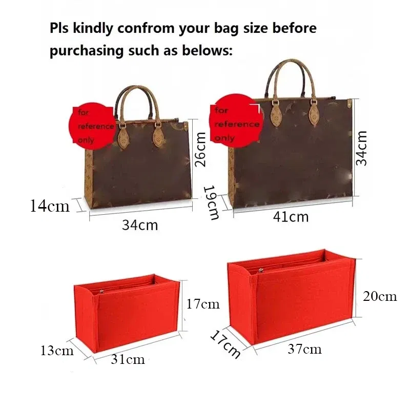 Color: Red, Size: M - Felt Cloth Insert Bag Fits BOOK TOTE Makeup Handbag Organizer Travel Inner Purse Cosmetic Bag Mommy Bag Fit ONTHEGO Tote