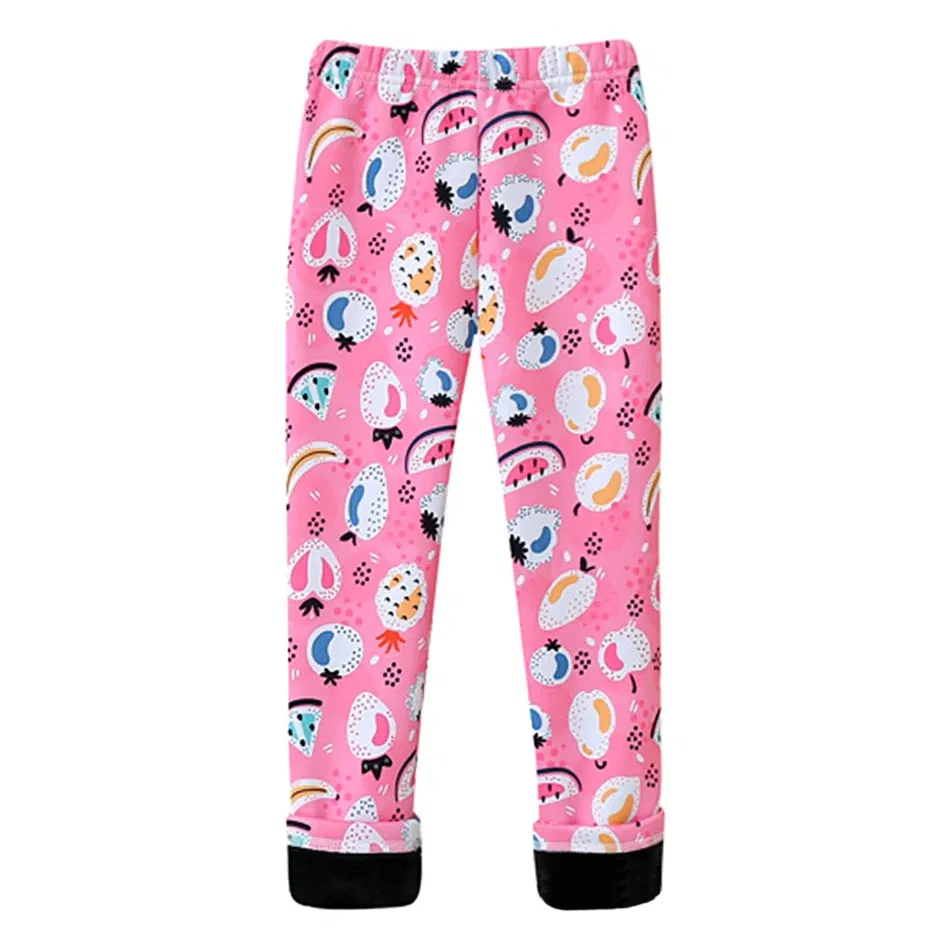 Color: Beige, Size: 80 - Girls Warm Plush Long Pants for Autumn Spring Cartoon Butterfly Striped Soft Cozy Leggings Fleece-Lined Bottoms Kids Casual Wear