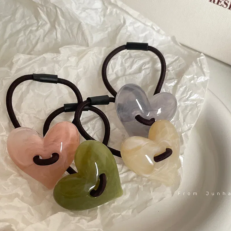 Color: Yellow, Ships From: CHINA - Korean Love Acrylic Jelly Hair Band Ponytail Rubber Band Bun Rope Net Red Hair Accessories Headwear Elastic Hair Bands