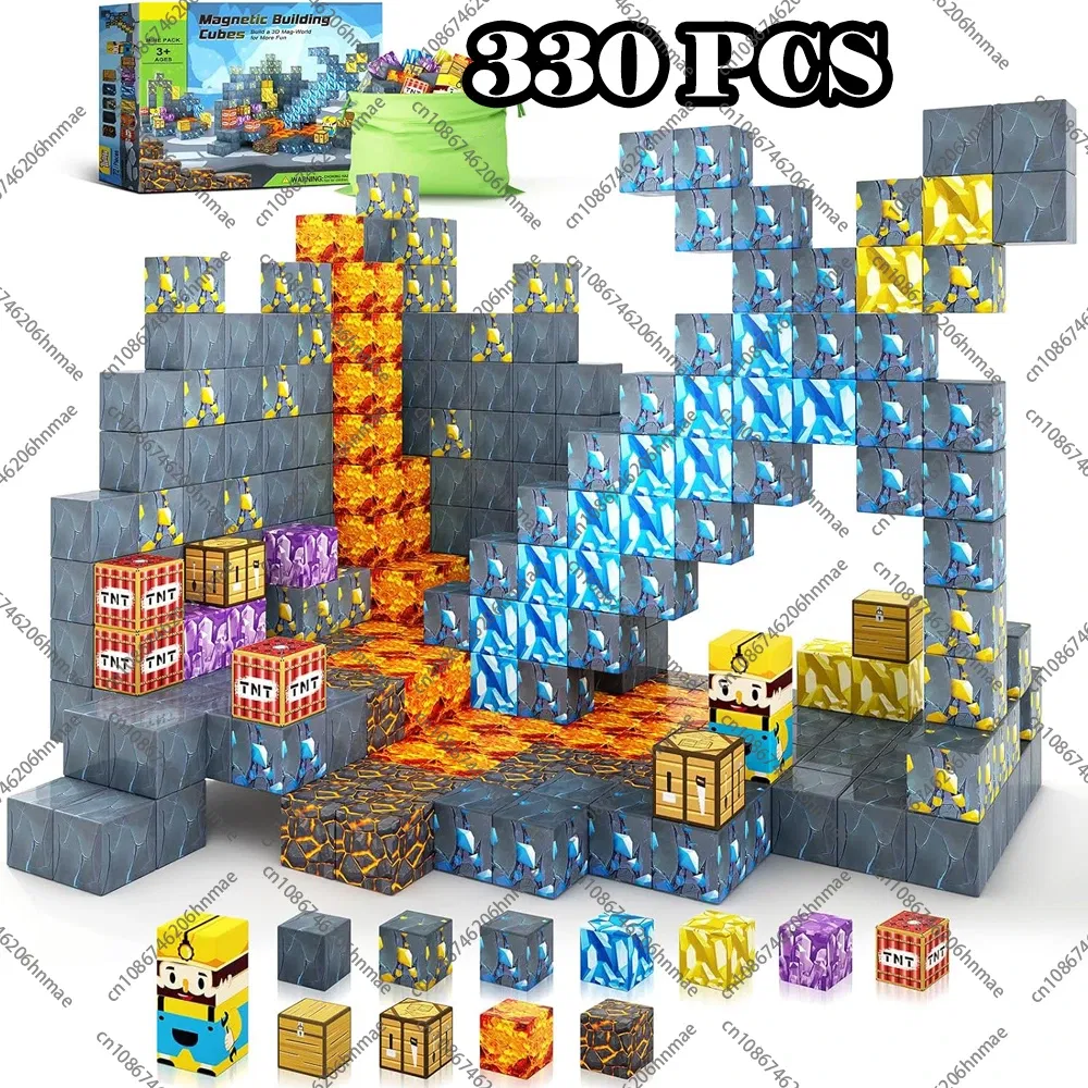 Color: Blue - Magnetic Building Blocks Mine World Magnet Cube Set STEM Montessori Sensory Toy for Kids Boys Girls Ages 3+ DIY Model Children