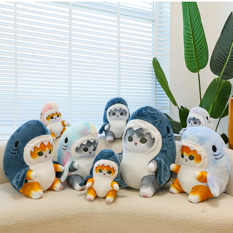 Color: CRIMSON, Height: 0-10cm - Funny Shark Cat Transformed Cat Doll Plush Toy for Kids, Kawaii Girl Rag Doll, Children's Pillow, Creative Gift, New Product