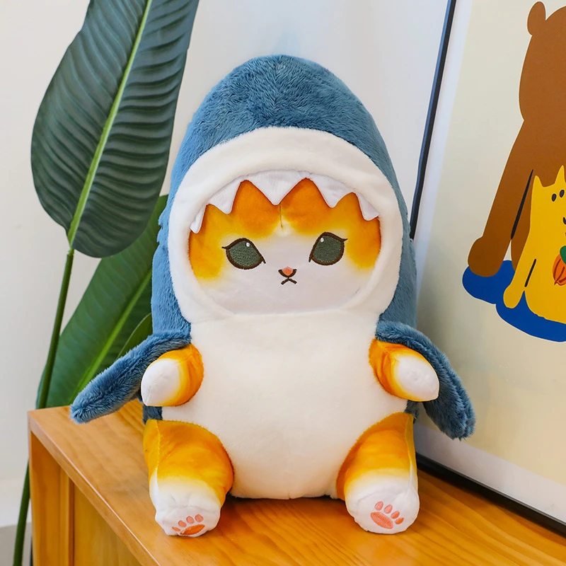 Color: CRIMSON, Height: 0-10cm - Funny Shark Cat Transformed Cat Doll Plush Toy for Kids, Kawaii Girl Rag Doll, Children's Pillow, Creative Gift, New Product