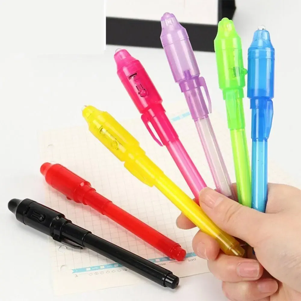Color: black - Luminous Light Pen Magic Purple 2 In 1 UV Black Light Combo Drawing Invisible Ink Pen Learning Education Toys for Child