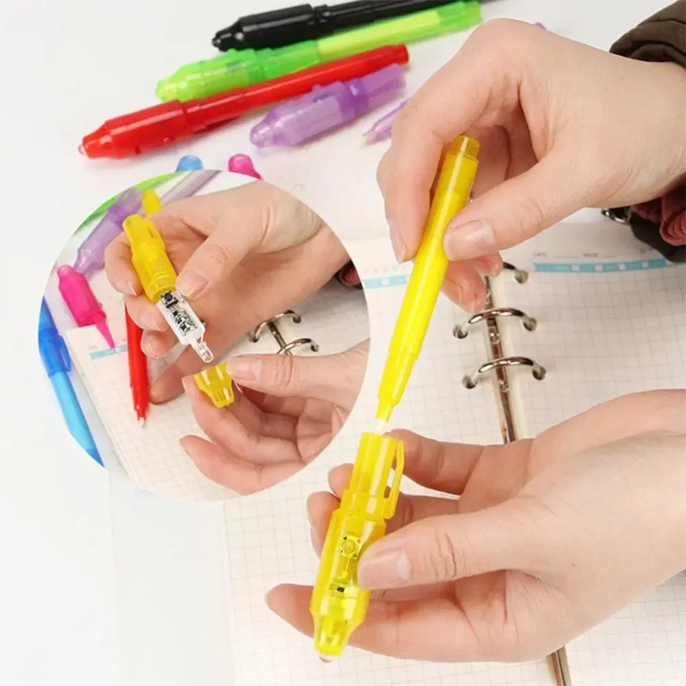 Color: black - Luminous Light Pen Magic Purple 2 In 1 UV Black Light Combo Drawing Invisible Ink Pen Learning Education Toys for Child