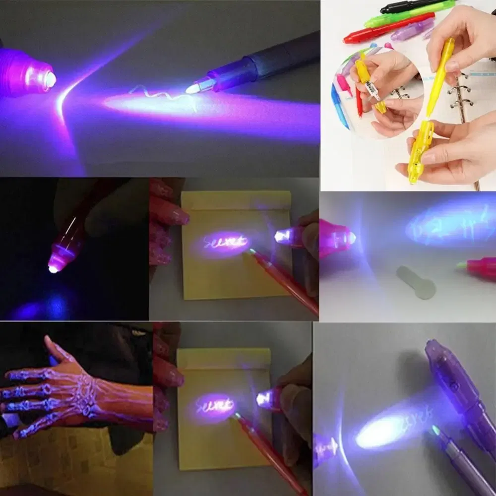Color: black - Luminous Light Pen Magic Purple 2 In 1 UV Black Light Combo Drawing Invisible Ink Pen Learning Education Toys for Child