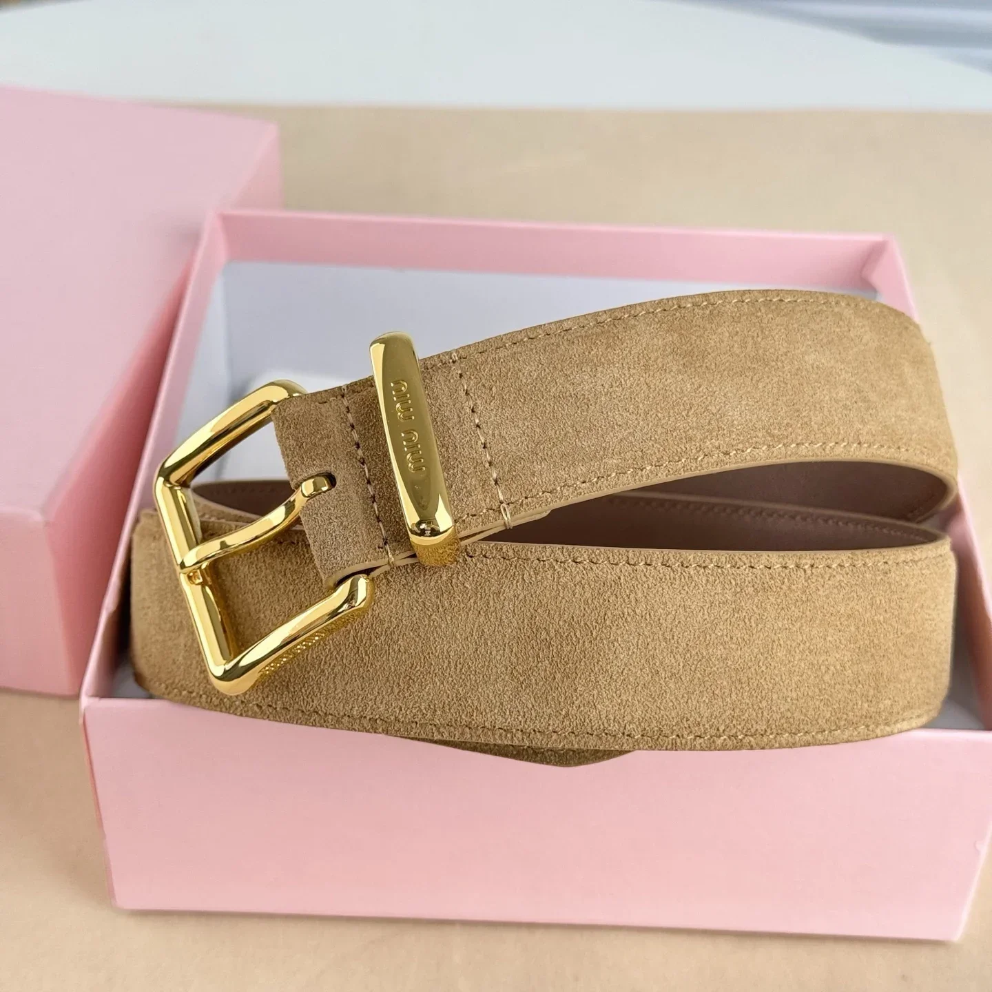 Color: WHITE, Belt Length: 75cm - High-end Gift Simple and Elegant Suede Handmade Belt Metal Buckle Fashion Belt MIU Series Trendy Women's Belt Suede Belt Luxury