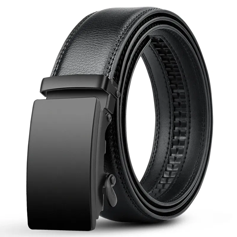 Color: black, Belt Length: 110cm - Famous Brand Business Belt Men Top Quality PU Luxury Leather Waist Strap Black Male Automatic Buckle Jeans Belts for Men