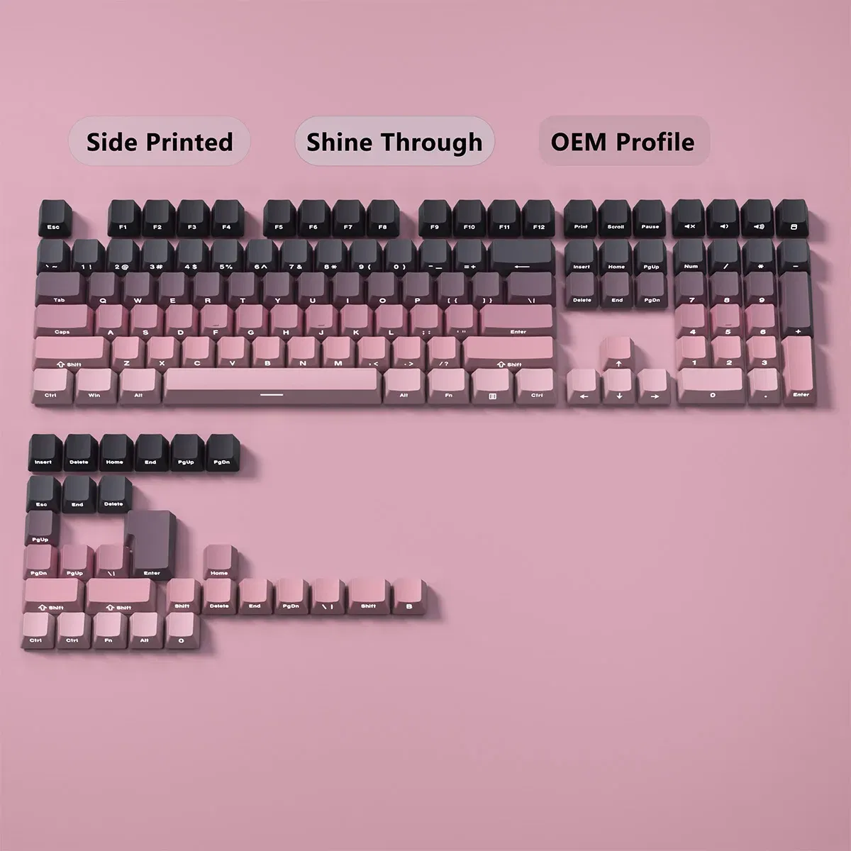 Color: Orange - Gradient Keycaps Side Printed Shine Through PBT Double Shot OEM Profile for MX Switches Gaming Keyboard 130+key caps