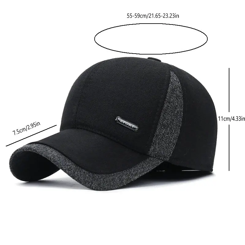 Color: LIGHT GRAY, Size: Adjustable - Auturnn Thick Warm Men Winter Baseball Cap With Ear Flaps, Ideal choice for Gifts
