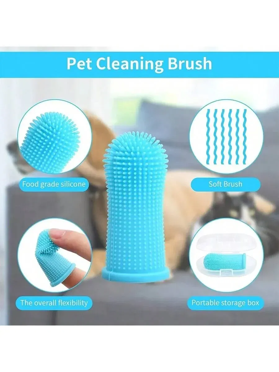 Color: Blue - Pet Finger Toothbrush Cleaning Products for Cats and DogsOral Cleaning ToothbrushesSilicone Bristles